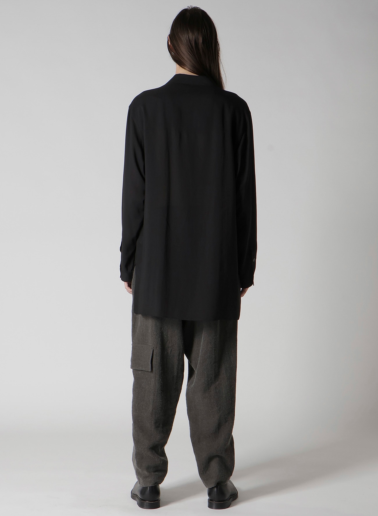 CELLULOSE LAWN PANEL OPEN-COLLAR SHIRT(S Black): Soldes｜THE SHOP