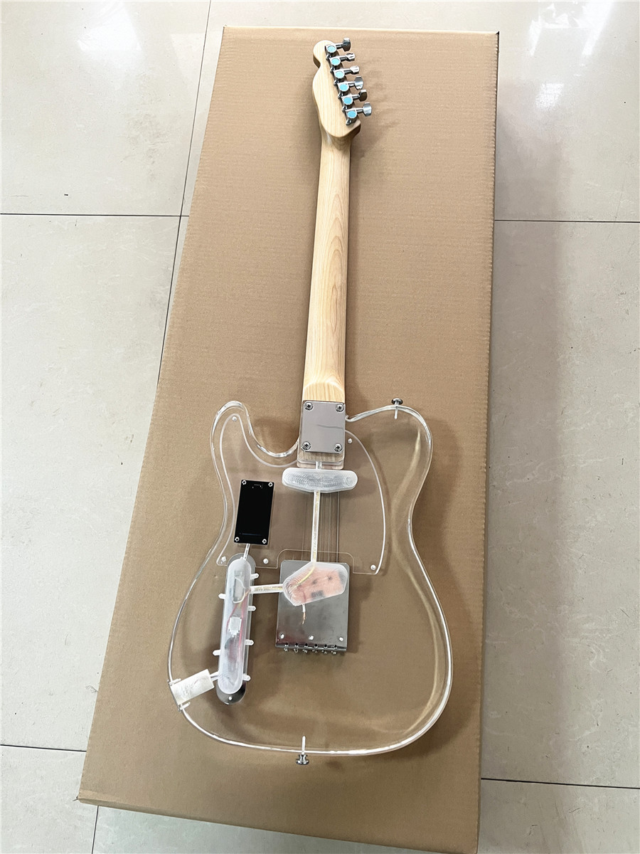 クラシックなアクリルエレキギター,LEDライト付き,高品質,透明