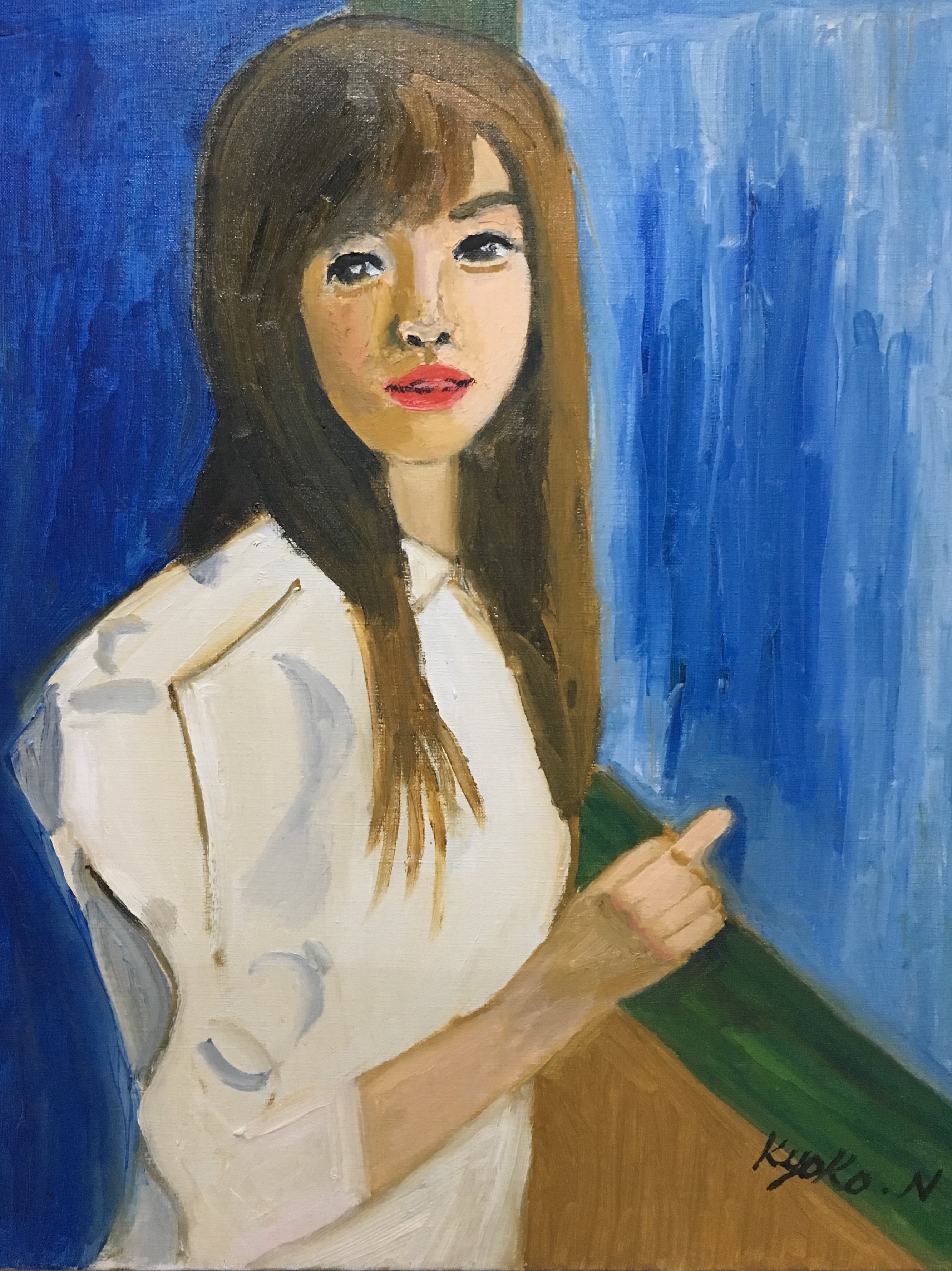 油絵 菅家令子 絵 絵画 インテリア 額付(白) F6-030314 人物 女性 油絵