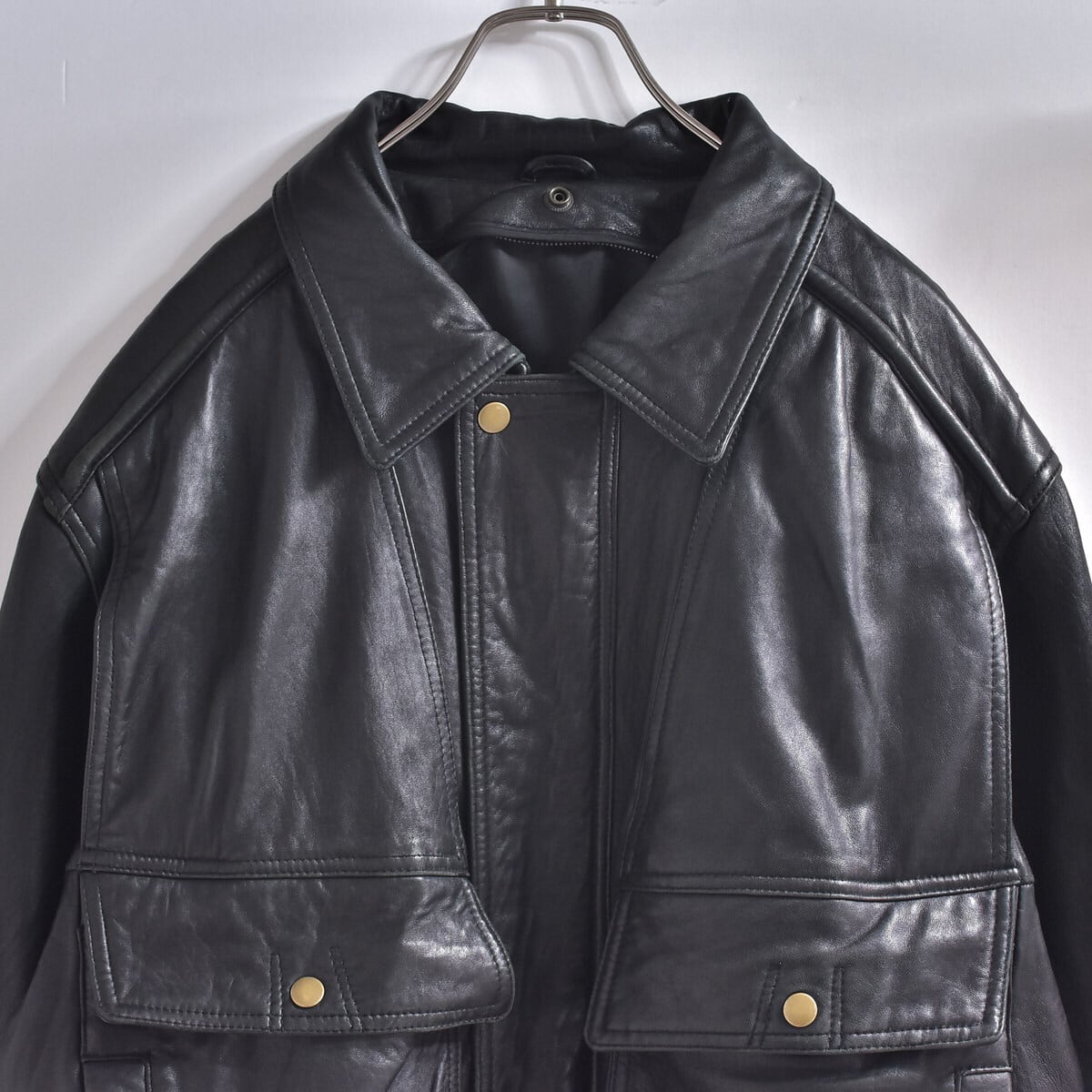 80～90s Unknown ブラック レザー ブルゾン 本革 ヴィンテージ