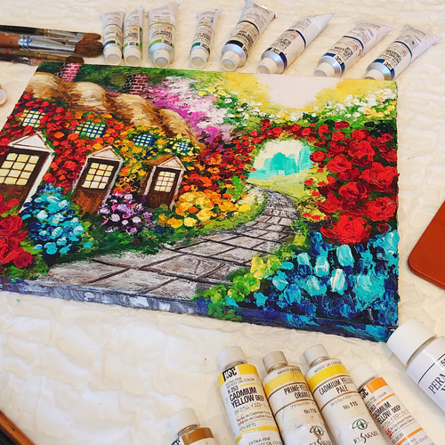 油絵 花の住宅【F4号木製】 絵画 HR 通販 12618583｜Creema(クリーマ