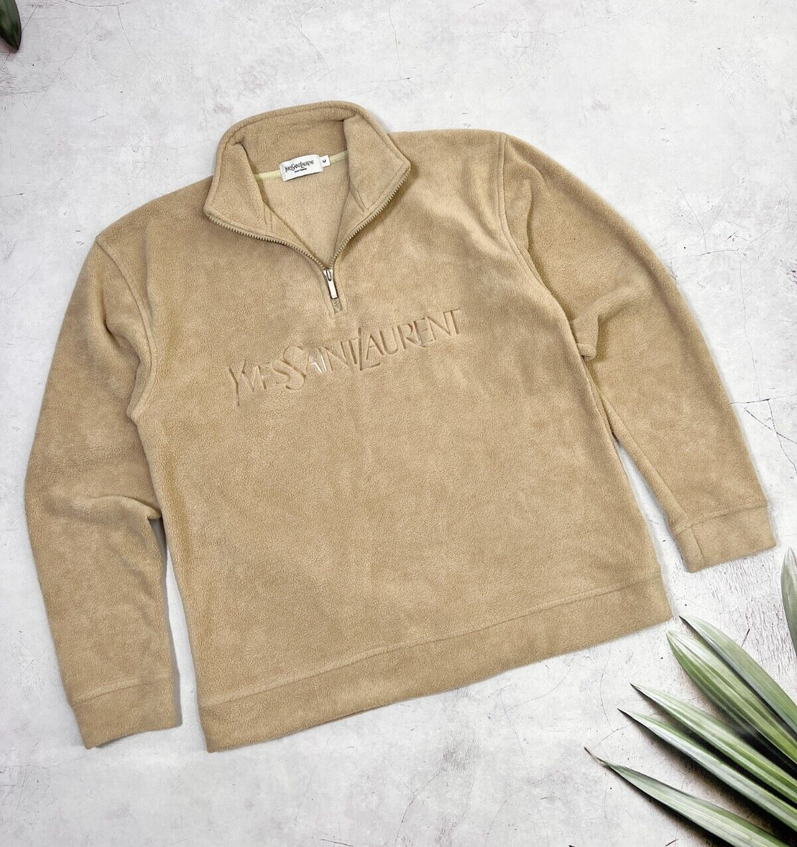 Vintage Yves Saint Laurent Fleece 1/4 zip Pullover Jacket Beige