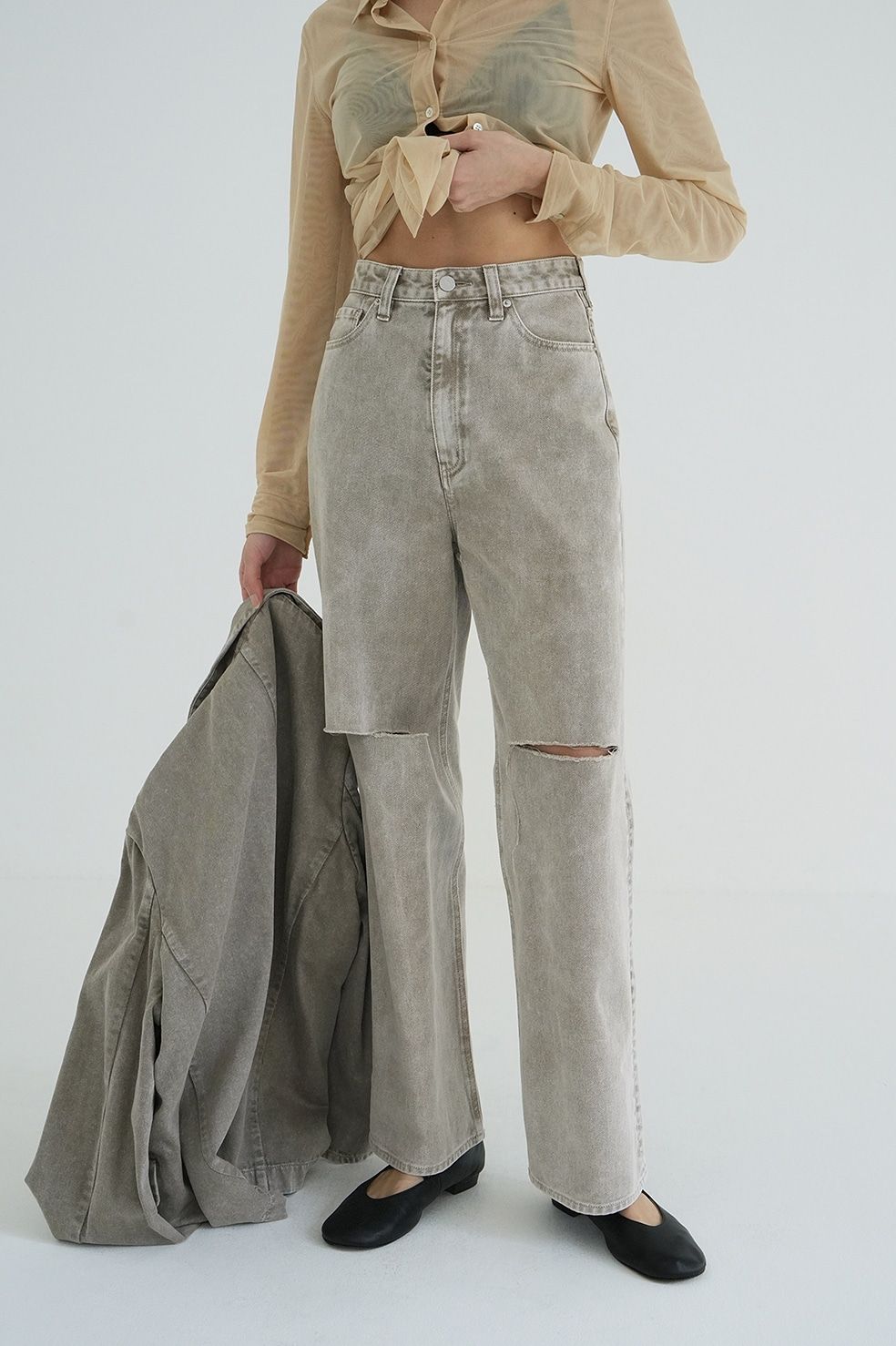 CLANE - SLASH CUT DENIM PANTS BEIGE - スラッシュカット デニム