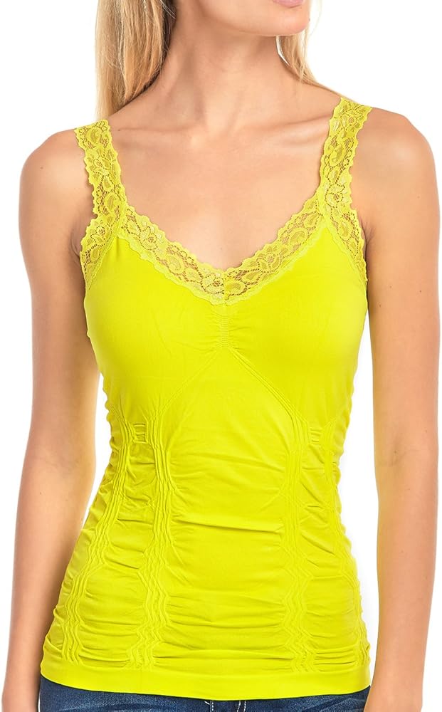Tank Top - Women's Stylish Wrinkled Scoop Neck Lace Straps Cami