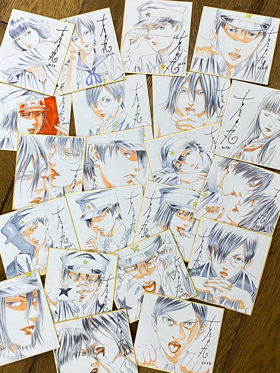 21日札幌サイン会で販売するサイン色紙の一部。 （カラーは70枚描き