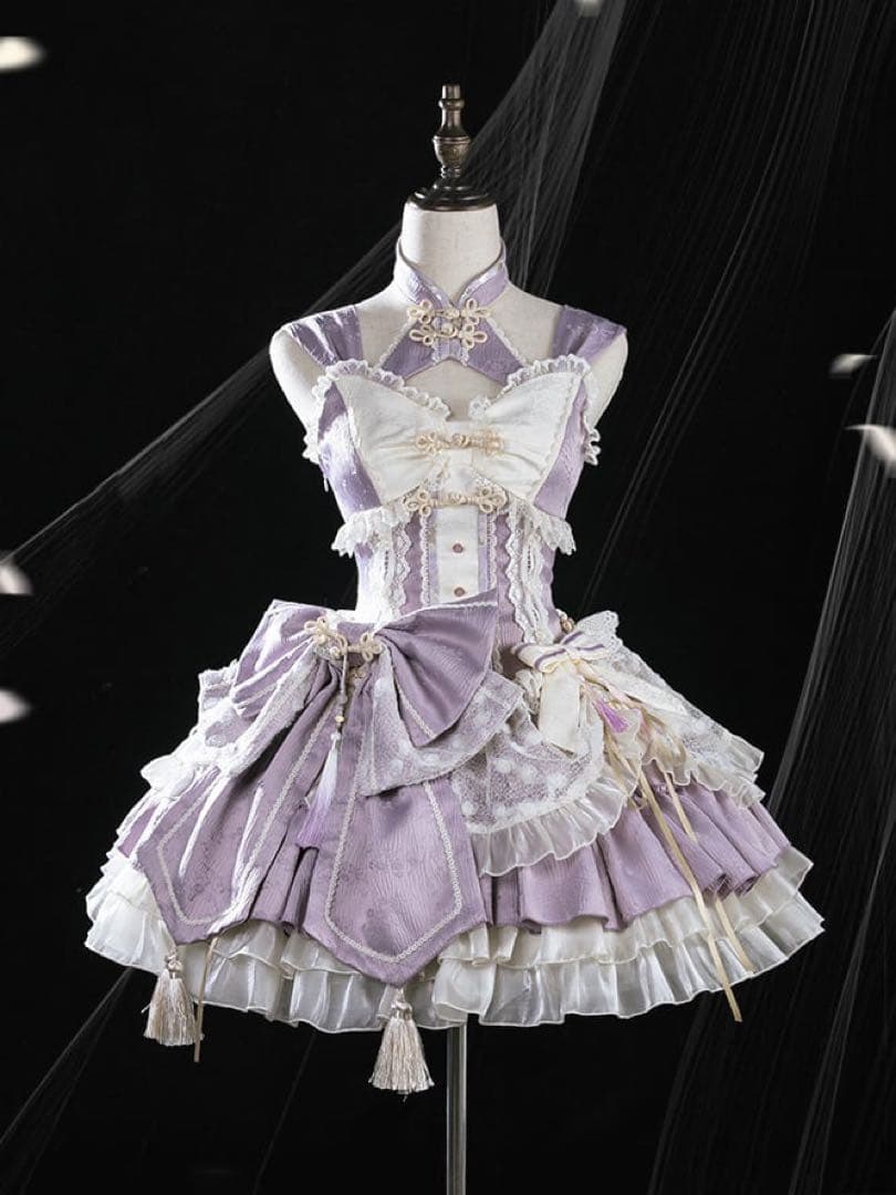 【美品】紫ロリィタドレス　チャイナモチーフ　耳飾り付き　ハロウィン