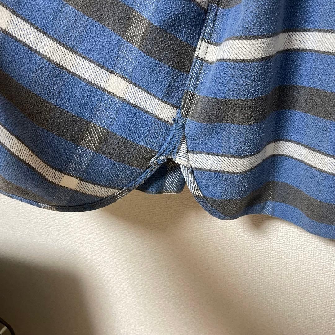 50s 60s Vintage マチ付き ネルシャツ マチネル 青 裏ボーダー - メルカリ