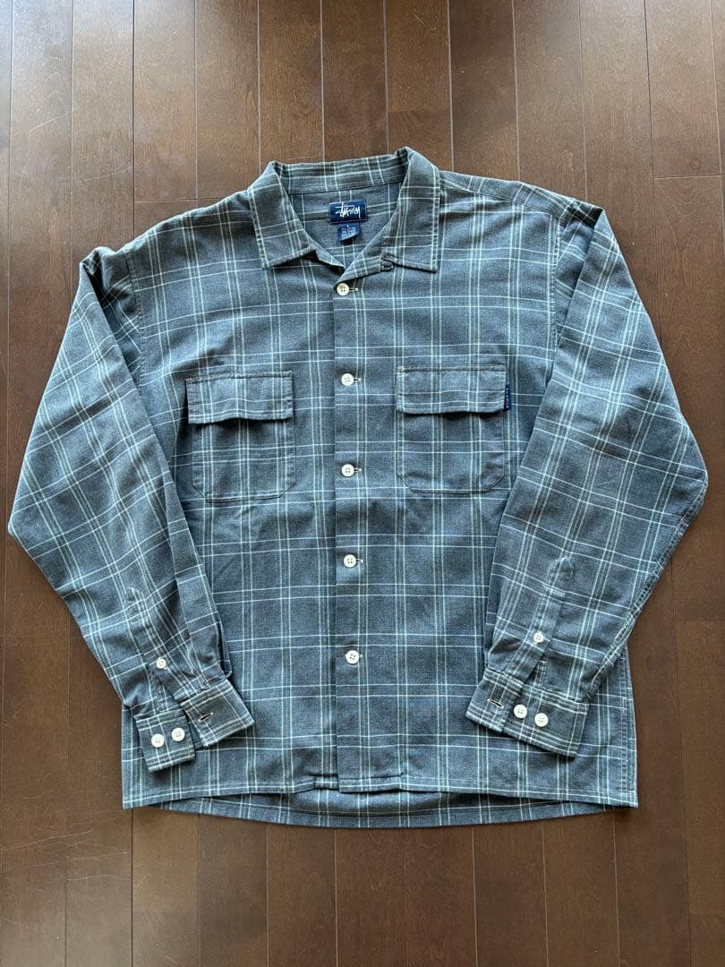 紺タグOLD STUSSY オープンカラー　シャツ OLD STUSSY ステューシー 開襟シャツ USA製 チェックシャツ 紺タグ