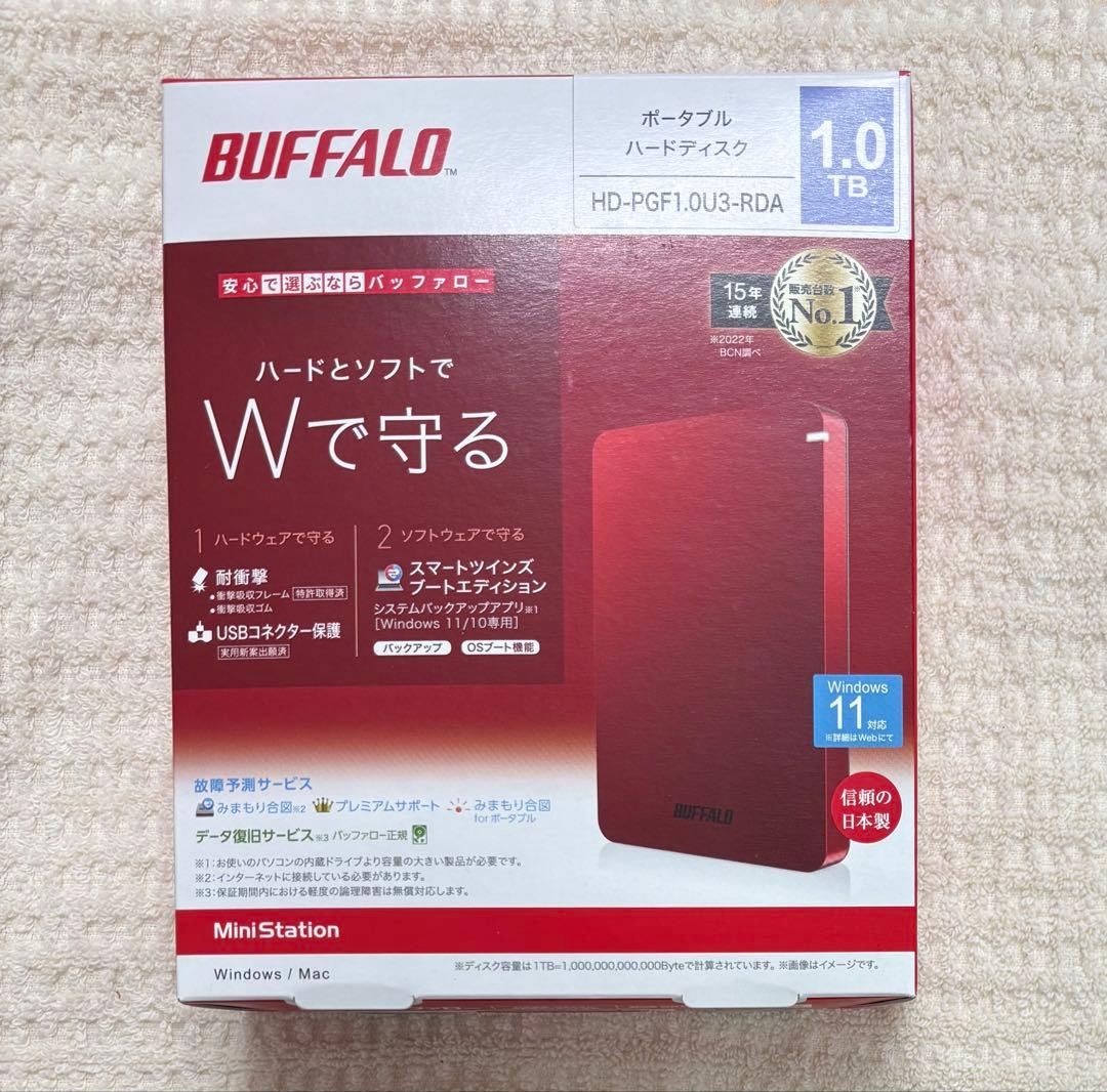 【すずね】バッファロー（BUFFALO）1TBポータブルHD（レッド） HD-PGF1.0U3-RDA 外付けHDD レッド [1TB /ポータブル型] BUFFALO