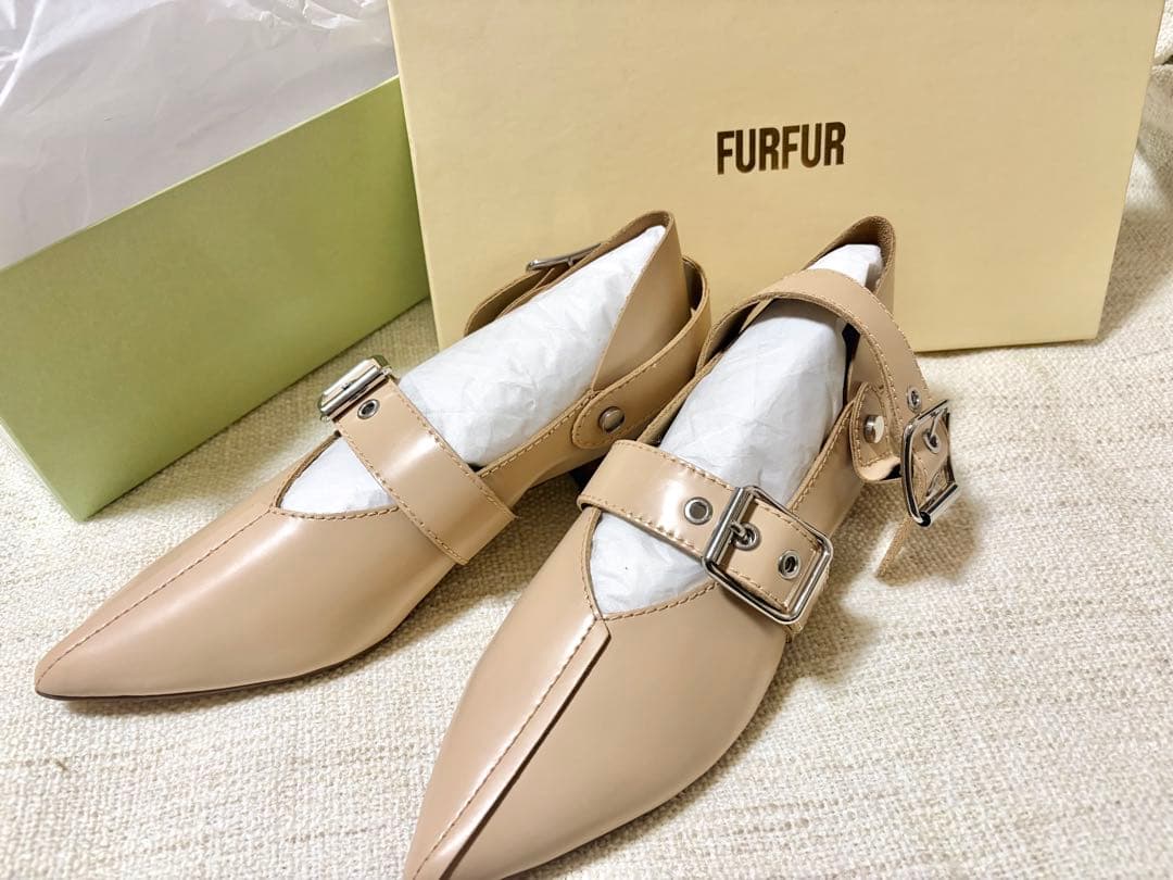 FURFUR ベージュ ダブルストラップバブーシュ 37 【新品】 FURFUR（ファーファー） パンプス 「WEB限定カラー」ダブルストラップ
