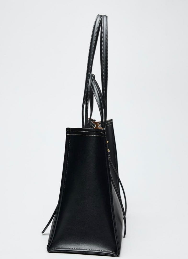 ZARA 黒 レザー トートバッグ 中型 ビジネス - メルカリ