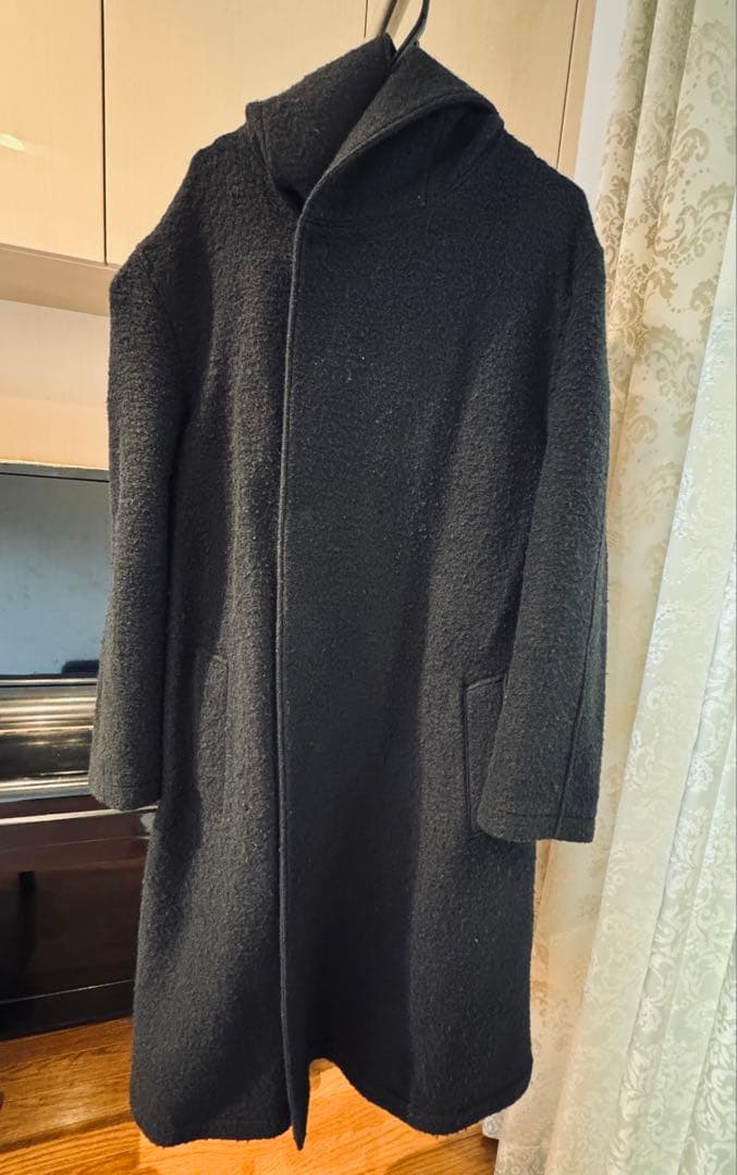 yohji yamamoto フード付き黒ロングコート