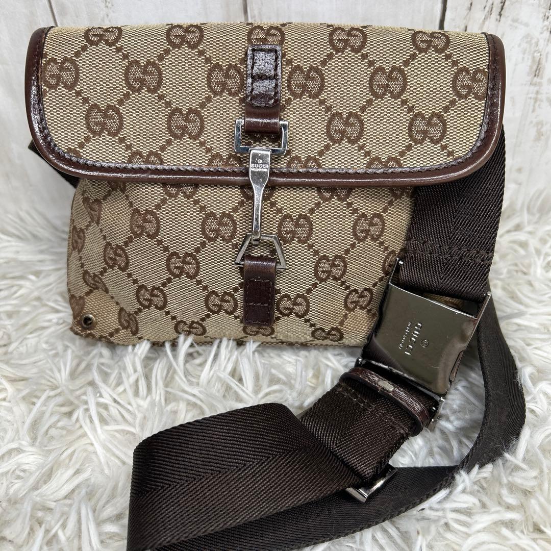 GUCCI GGキャンバス ジャッキー ウエストバッグ ボディーバッグ　茶色