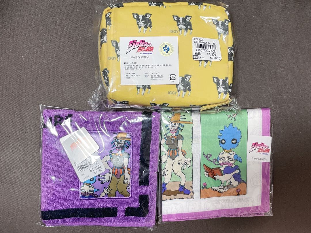 ジョジョ　グッズ　ポーチ　ハンカチ　3点　セット　イギー　ボインゴ