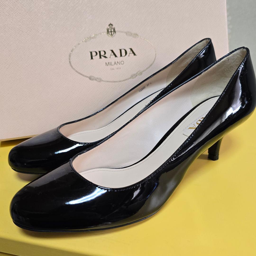 PRADA ブラック ハイヒール パンプス　未使用24.5cm 美品・箱付】PRADA プラダ パンプス ヒール ミュール 24.5cm