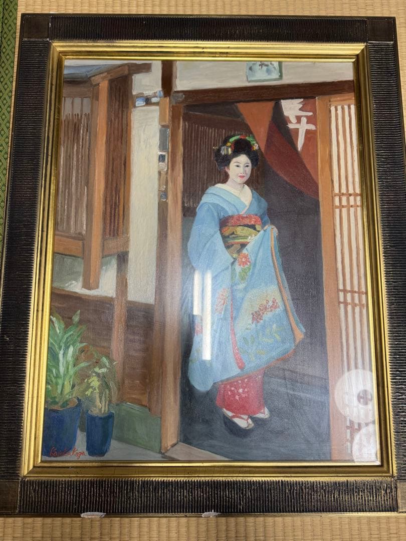 油彩画 舞妓女性の肖像 B. Yamaguchi