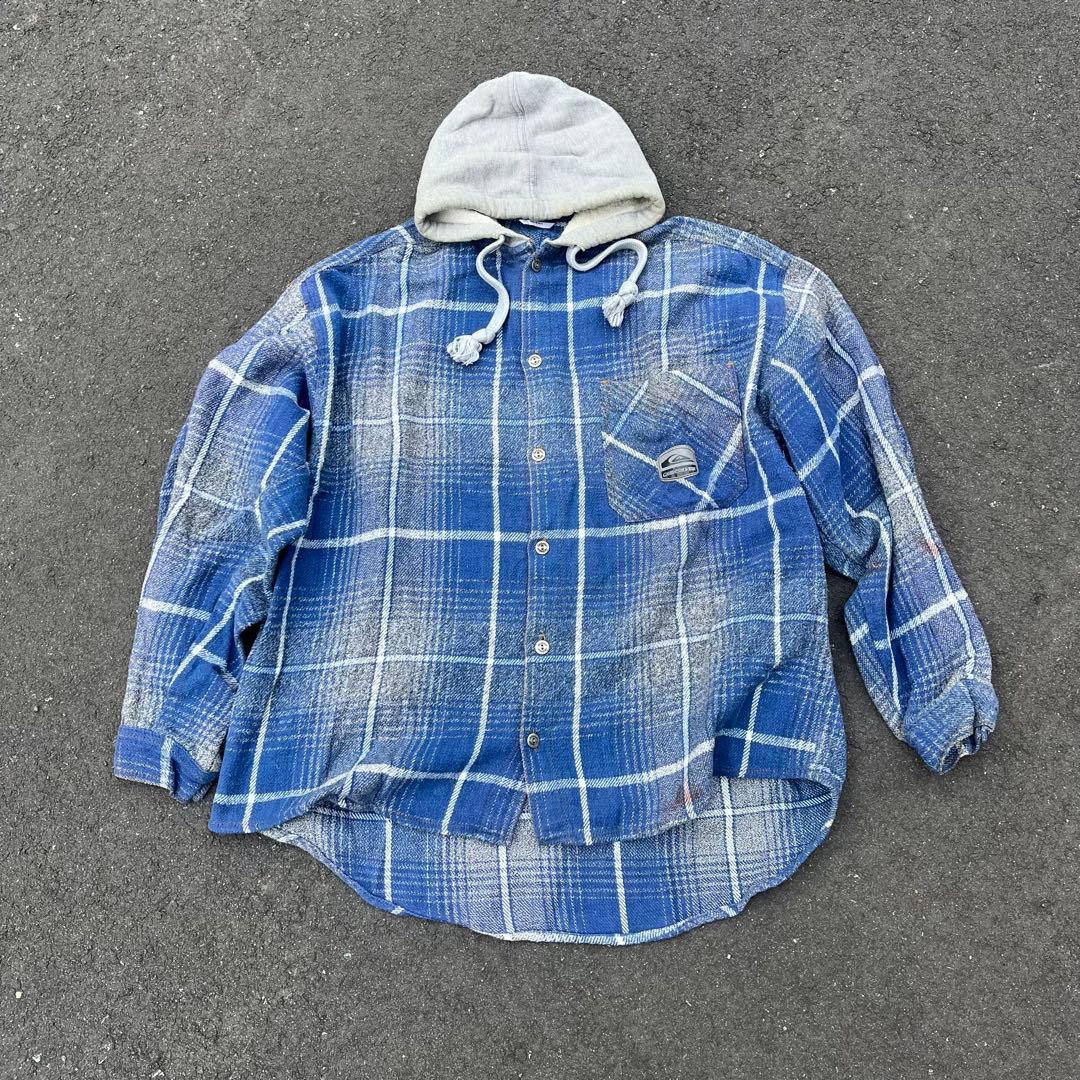 90-00s 00s Quiksilver フードネルシャツ オンブレチェック